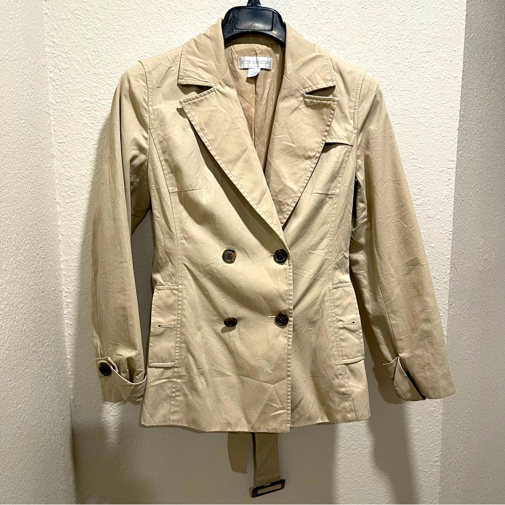 Petite Sophisticate Camel Trench Coat  Belted  Size P
